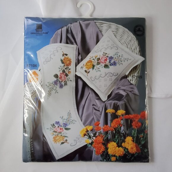 Oehlenschläger Embroidery Kit With 100% DMC Thread - Table Runner & Pillow Cover - Picture 1 of 8